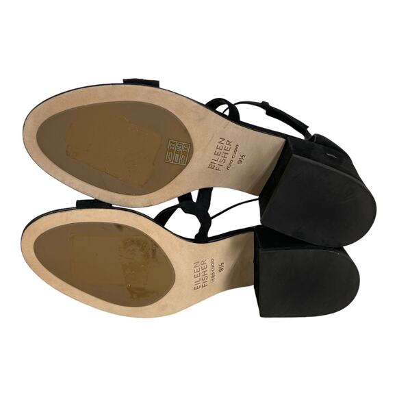 Eileen Fisher NWOB Jazzy Block Heel Sandal Size 9.5 Black Suede Open Toe Nubuck - Picture 6 of 8
